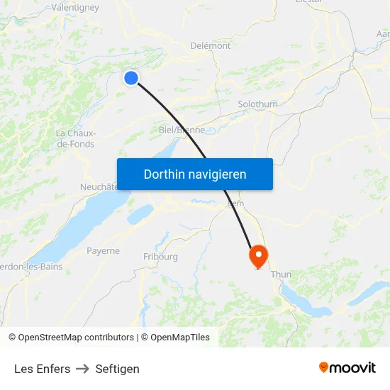 Les Enfers to Seftigen map
