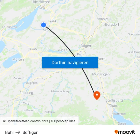 Bühl to Seftigen map