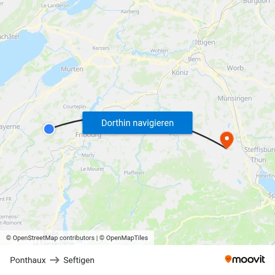 Ponthaux to Seftigen map