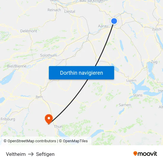 Veltheim to Seftigen map