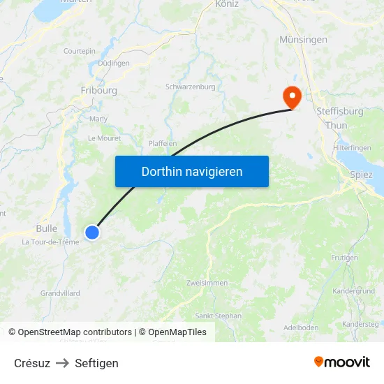 Crésuz to Seftigen map
