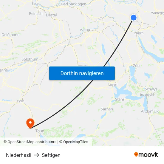 Niederhasli to Seftigen map