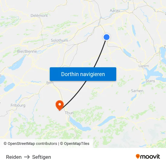 Reiden to Seftigen map