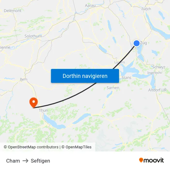 Cham to Seftigen map