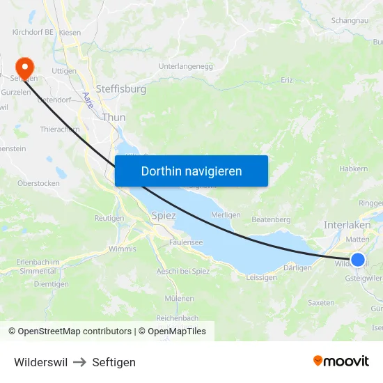 Wilderswil to Seftigen map