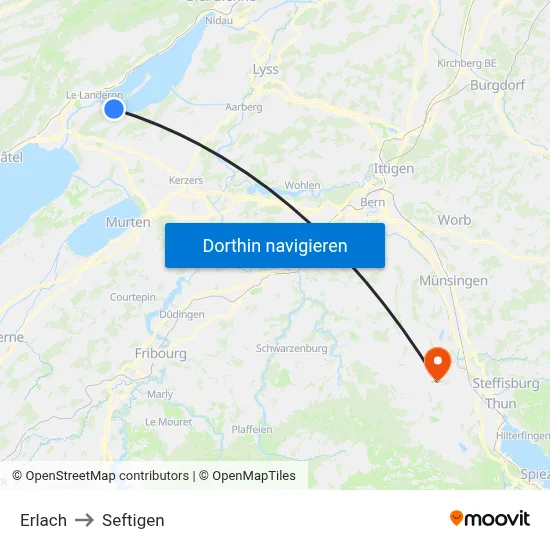 Erlach to Seftigen map