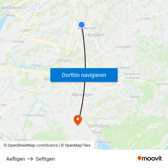 Aefligen to Seftigen map