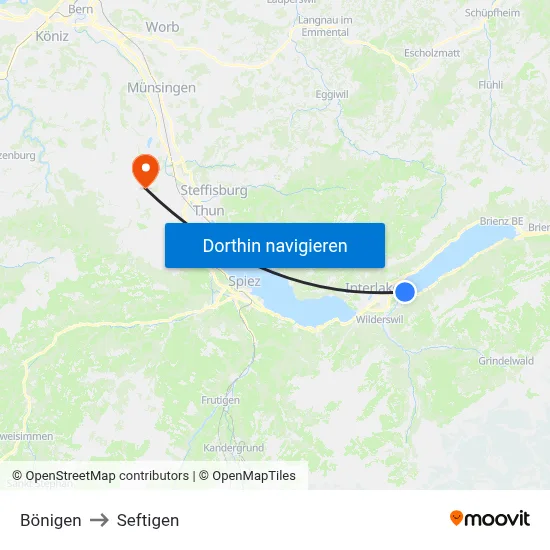 Bönigen to Seftigen map