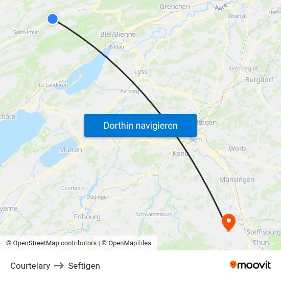 Courtelary to Seftigen map