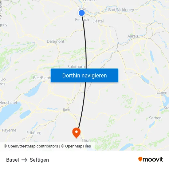 Basel to Seftigen map
