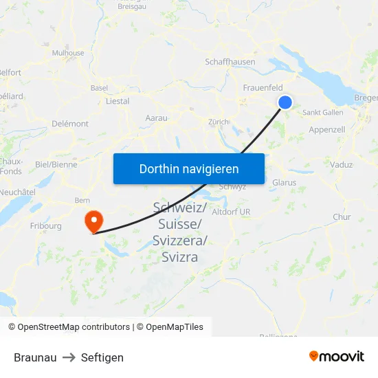 Braunau to Seftigen map