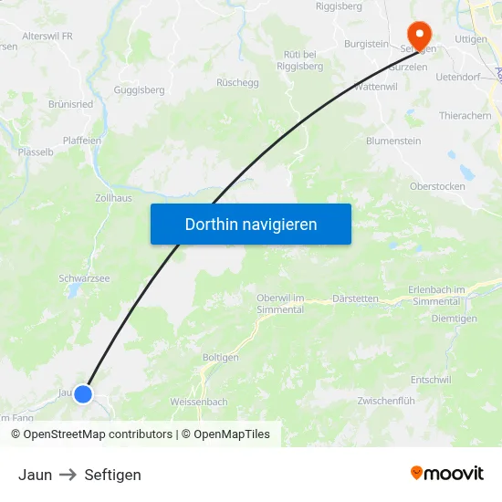 Jaun to Seftigen map