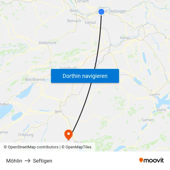 Möhlin to Seftigen map