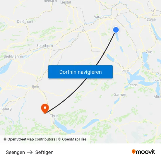 Seengen to Seftigen map