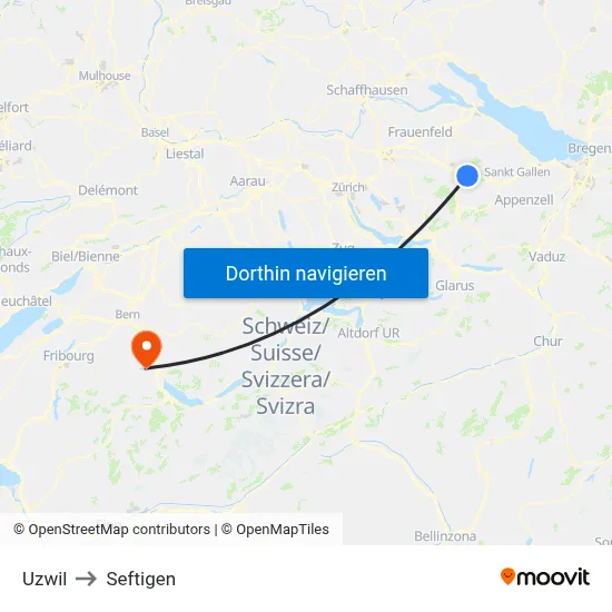 Uzwil to Seftigen map