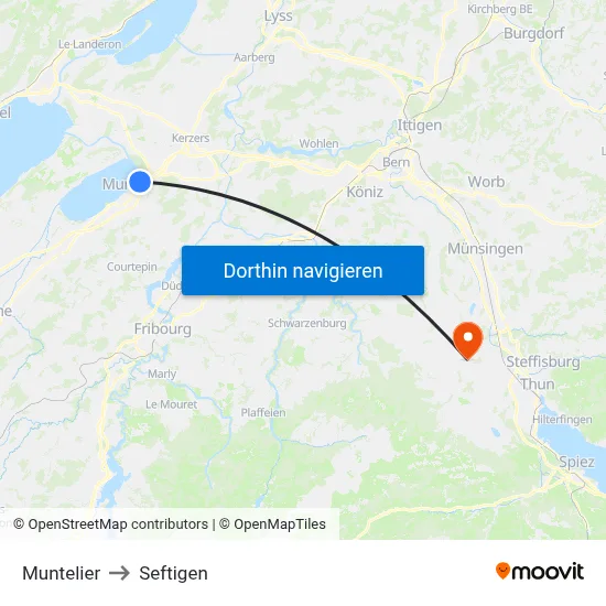 Muntelier to Seftigen map