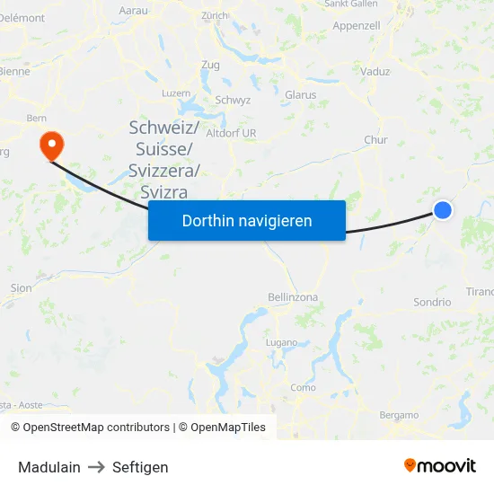 Madulain to Seftigen map
