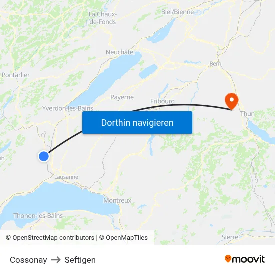 Cossonay to Seftigen map