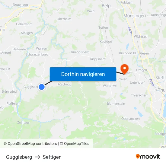 Guggisberg to Seftigen map
