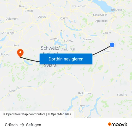 Grüsch to Seftigen map