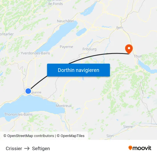 Crissier to Seftigen map