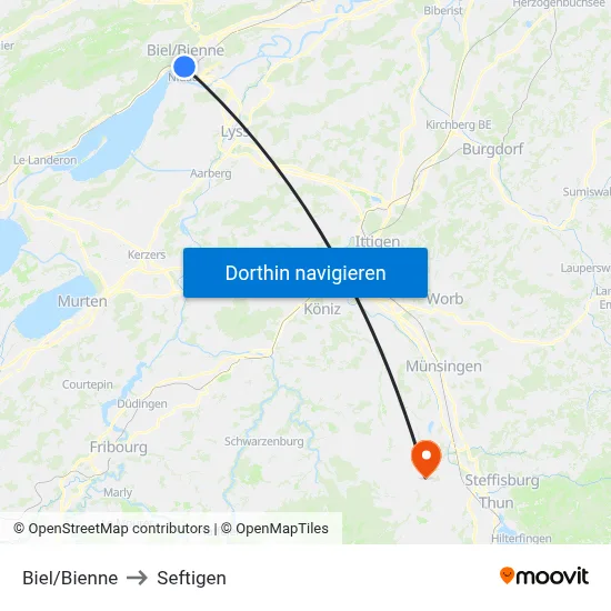 Biel/Bienne to Seftigen map