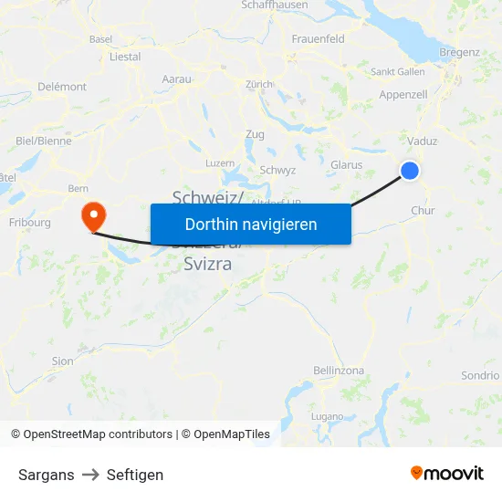 Sargans to Seftigen map