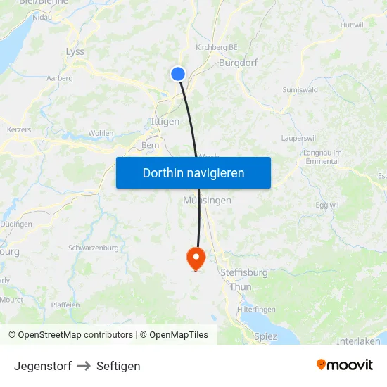 Jegenstorf to Seftigen map
