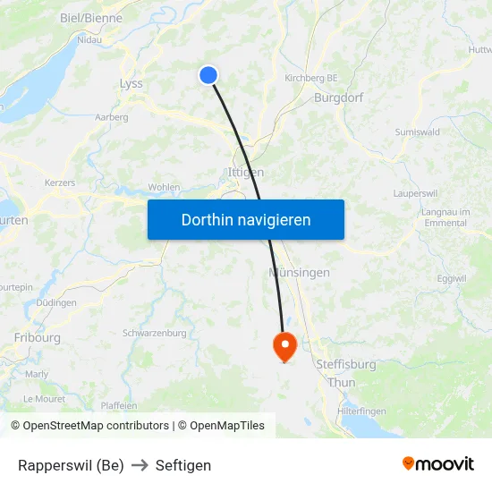 Rapperswil (Be) to Seftigen map
