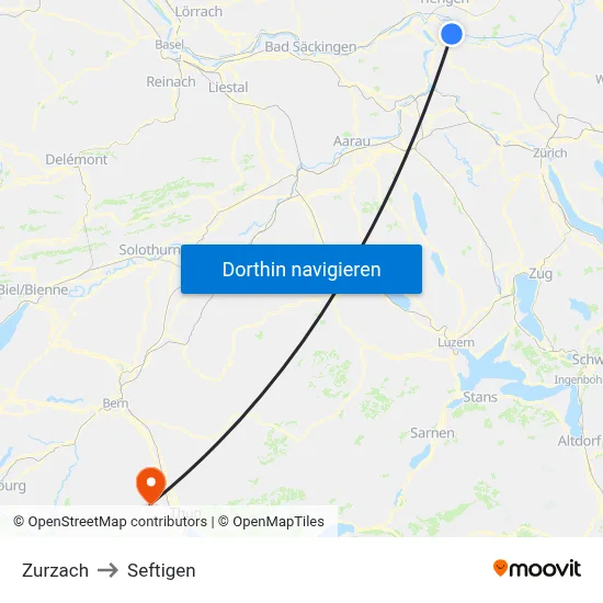 Zurzach to Seftigen map