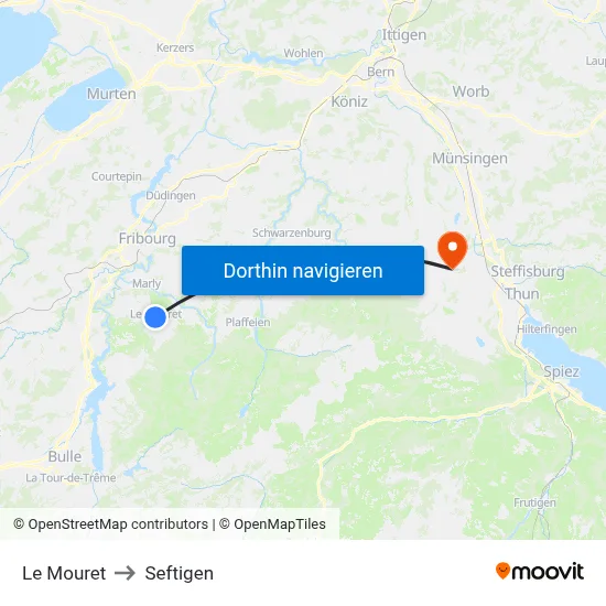 Le Mouret to Seftigen map