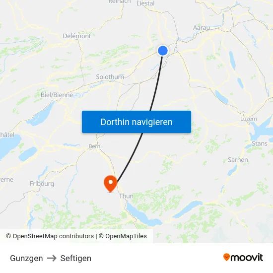 Gunzgen to Seftigen map