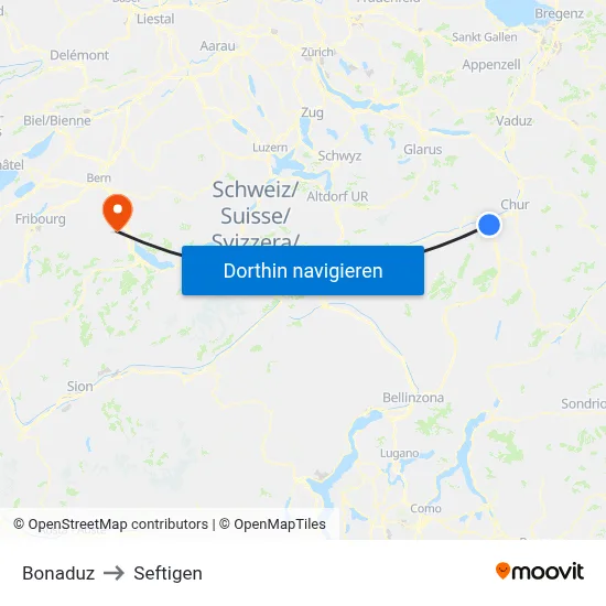 Bonaduz to Seftigen map