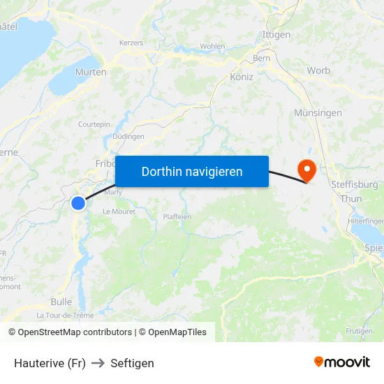 Hauterive (Fr) to Seftigen map