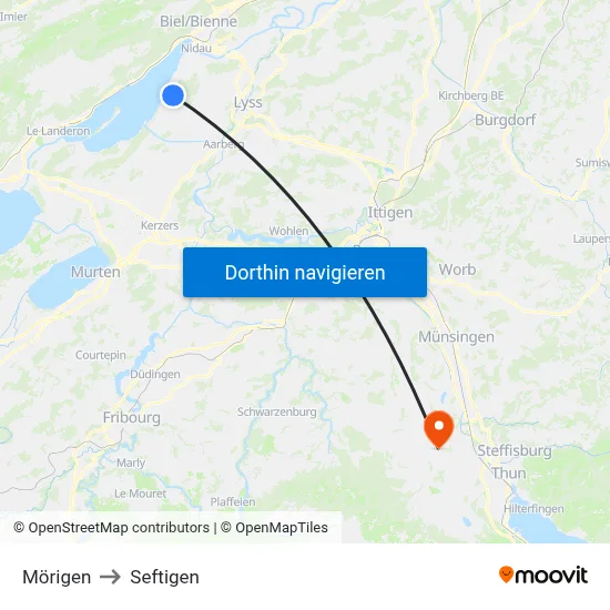 Mörigen to Seftigen map