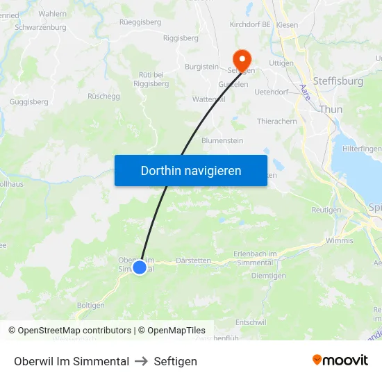 Oberwil Im Simmental to Seftigen map