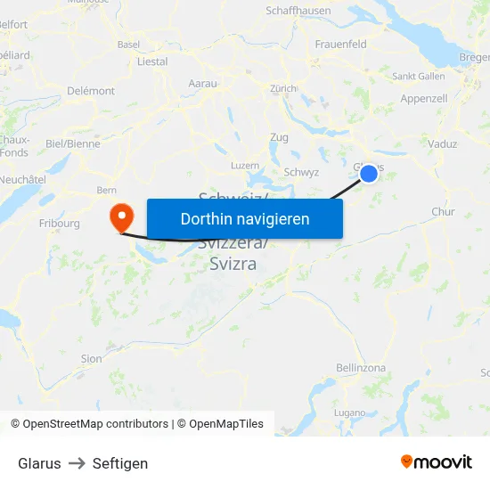Glarus to Seftigen map