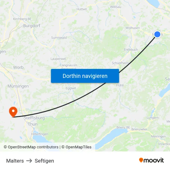 Malters to Seftigen map
