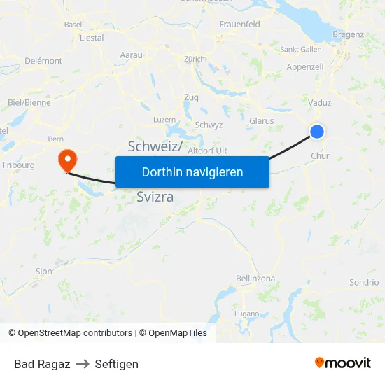 Bad Ragaz to Seftigen map