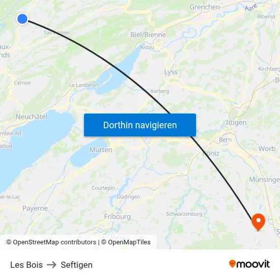 Les Bois to Seftigen map