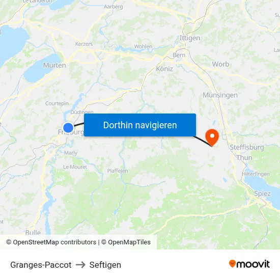 Granges-Paccot to Seftigen map