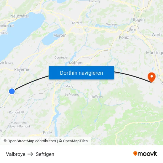 Valbroye to Seftigen map