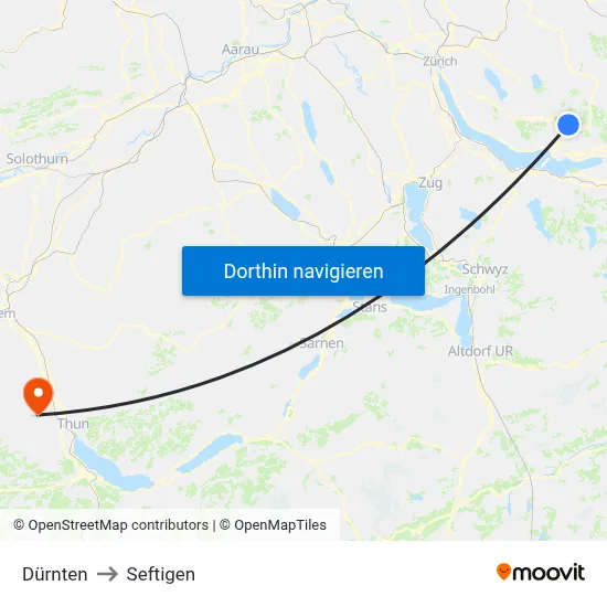 Dürnten to Seftigen map