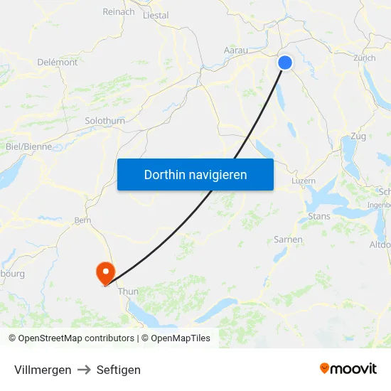 Villmergen to Seftigen map