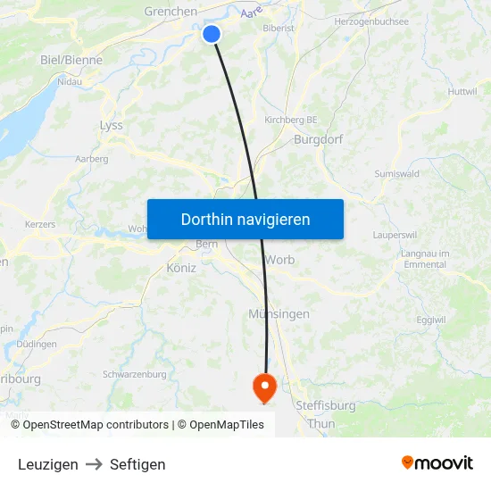 Leuzigen to Seftigen map