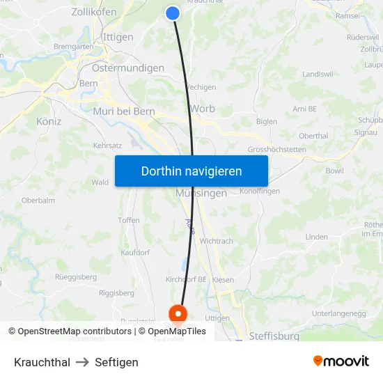Krauchthal to Seftigen map