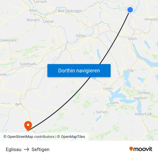 Eglisau to Seftigen map