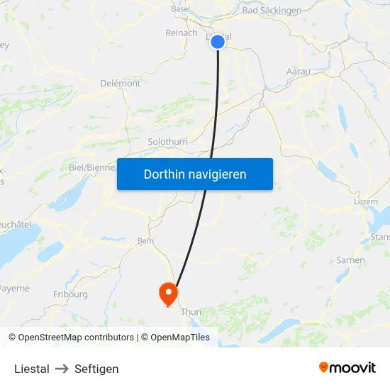 Liestal to Seftigen map