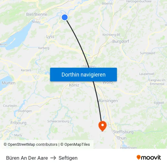 Büren An Der Aare to Seftigen map