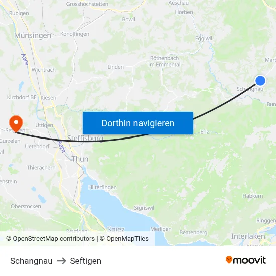 Schangnau to Seftigen map